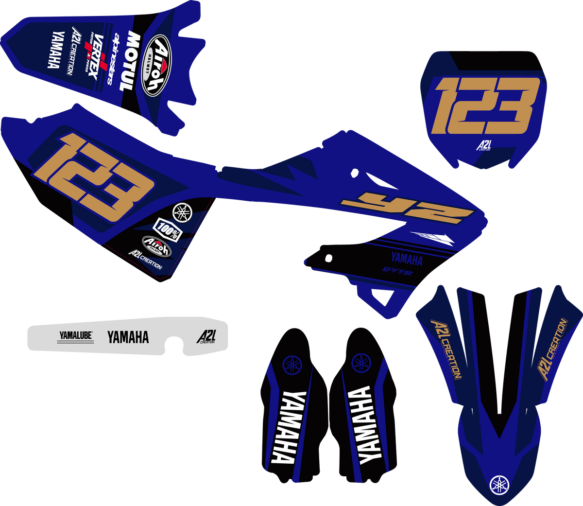 KIT DÉCO MOTOCROSS YAMAHA CLEAN - BLEU OR ( ADAPTABLE TOUTES YAMAHA ) A2L CRÉATION