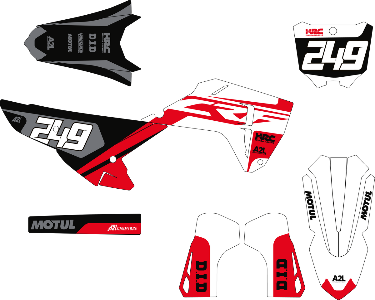 KIT DÉCO MOTOCROSS HONDA CRF - V1 ROUGE NOIR GRIS A2L CRÉATION