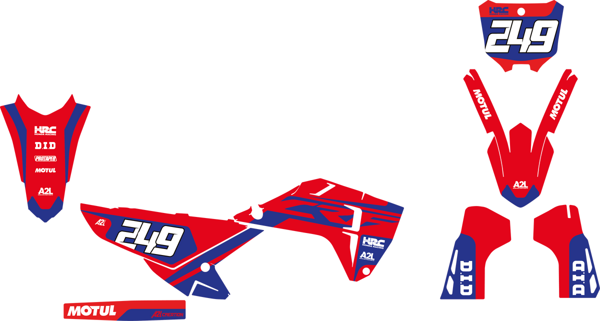 KIT DÉCO MOTOCROSS HONDA CRF - V1 ROUGE BLEU A2L CRÉATION