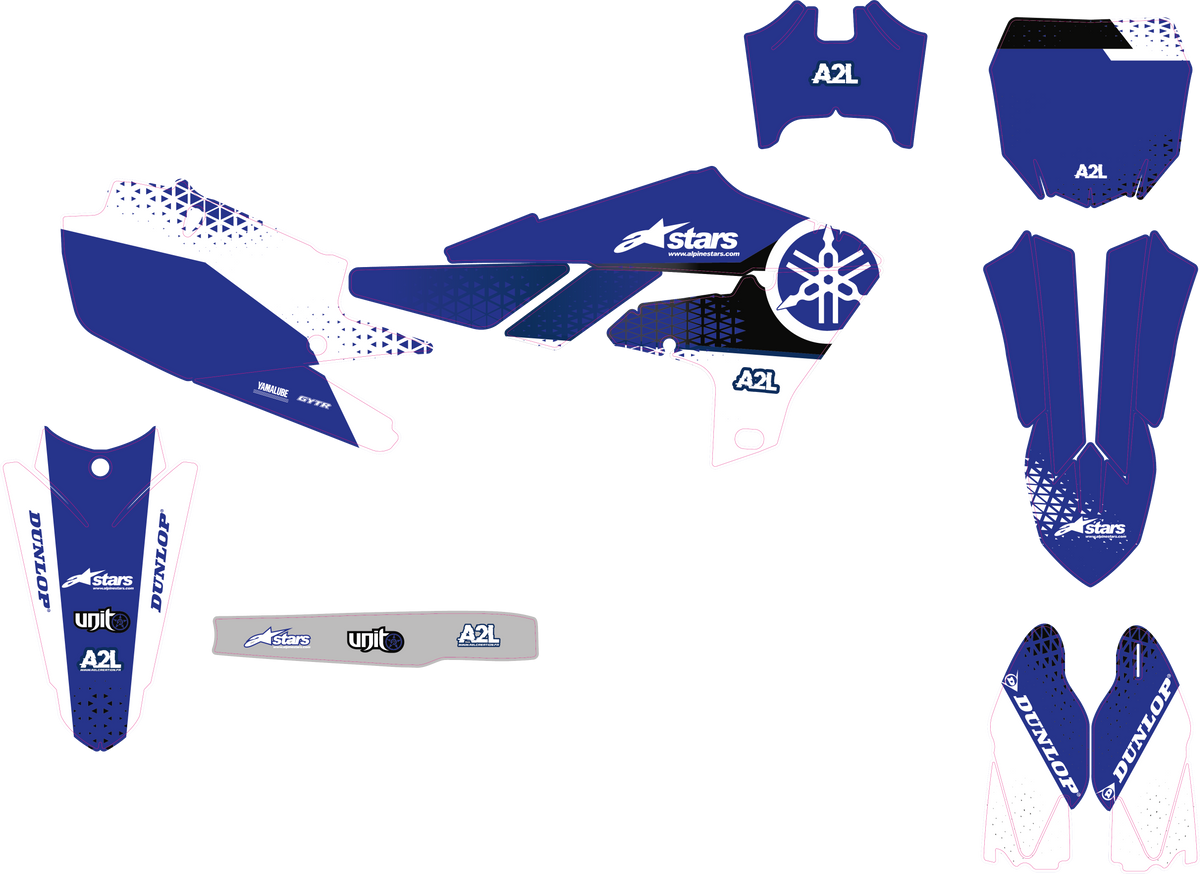 KIT DÉCO MOTOCROSS YAMAHA YZF - BLEU BLANC ( ADAPTABLE TOUTES YAMAHA ) A2L CRÉATION