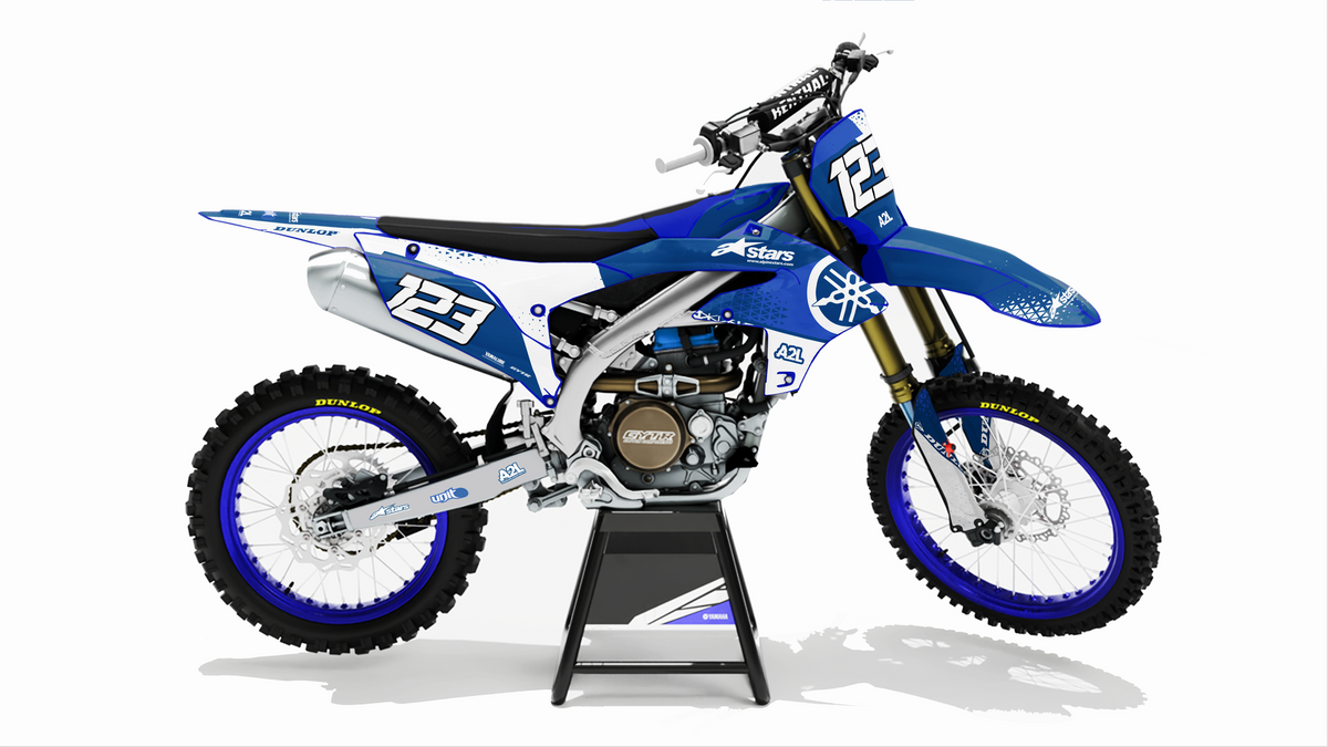KIT DÉCO MOTOCROSS YAMAHA YZF - BLEU BLANC ( ADAPTABLE TOUTES YAMAHA ) A2L CRÉATION