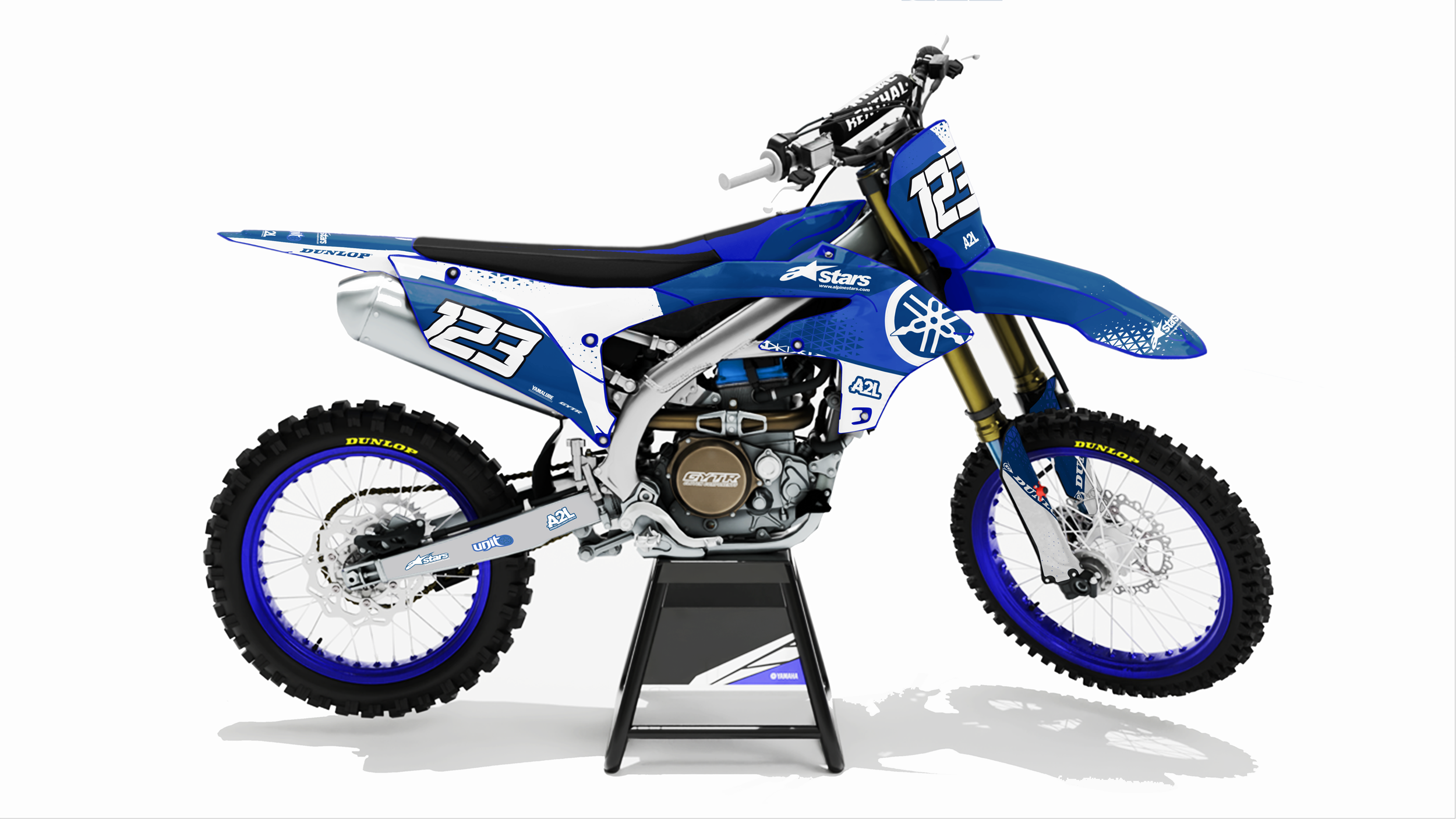 KIT DÉCO MOTOCROSS YAMAHA YZF - BLEU BLANC ( ADAPTABLE TOUTES YAMAHA ) A2L CRÉATION