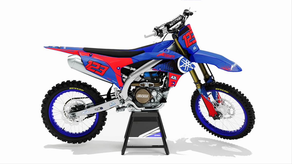KIT DÉCO MOTOCROSS YAMAHA YZF - BLEU ROUGE ( ADAPTABLE TOUTES YAMAHA ) A2L CRÉATION