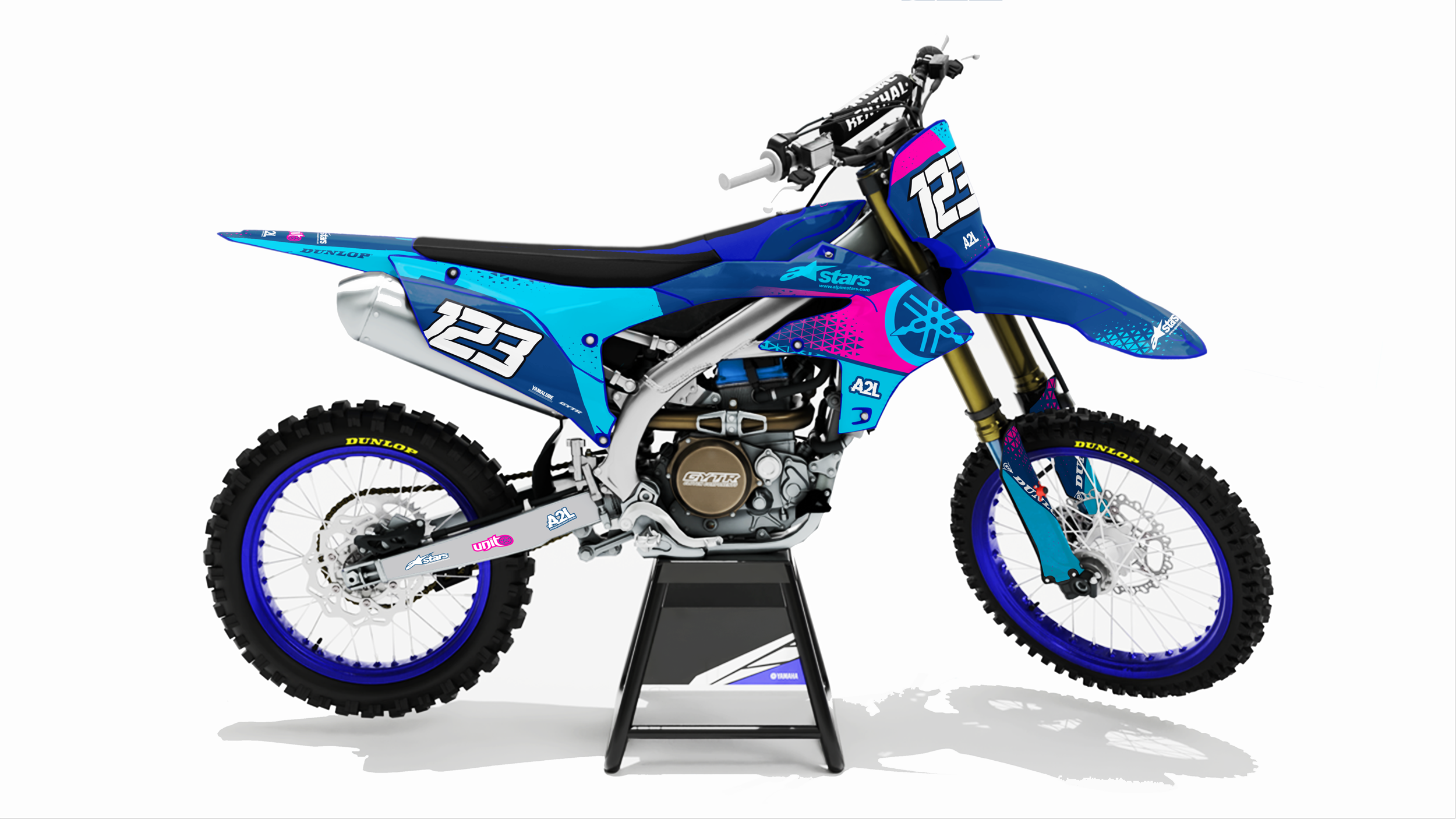 KIT DÉCO MOTOCROSS YAMAHA YZF - BLEU TURQUOISE ROSE ( ADAPTABLE TOUTES YAMAHA ) A2L CRÉATION