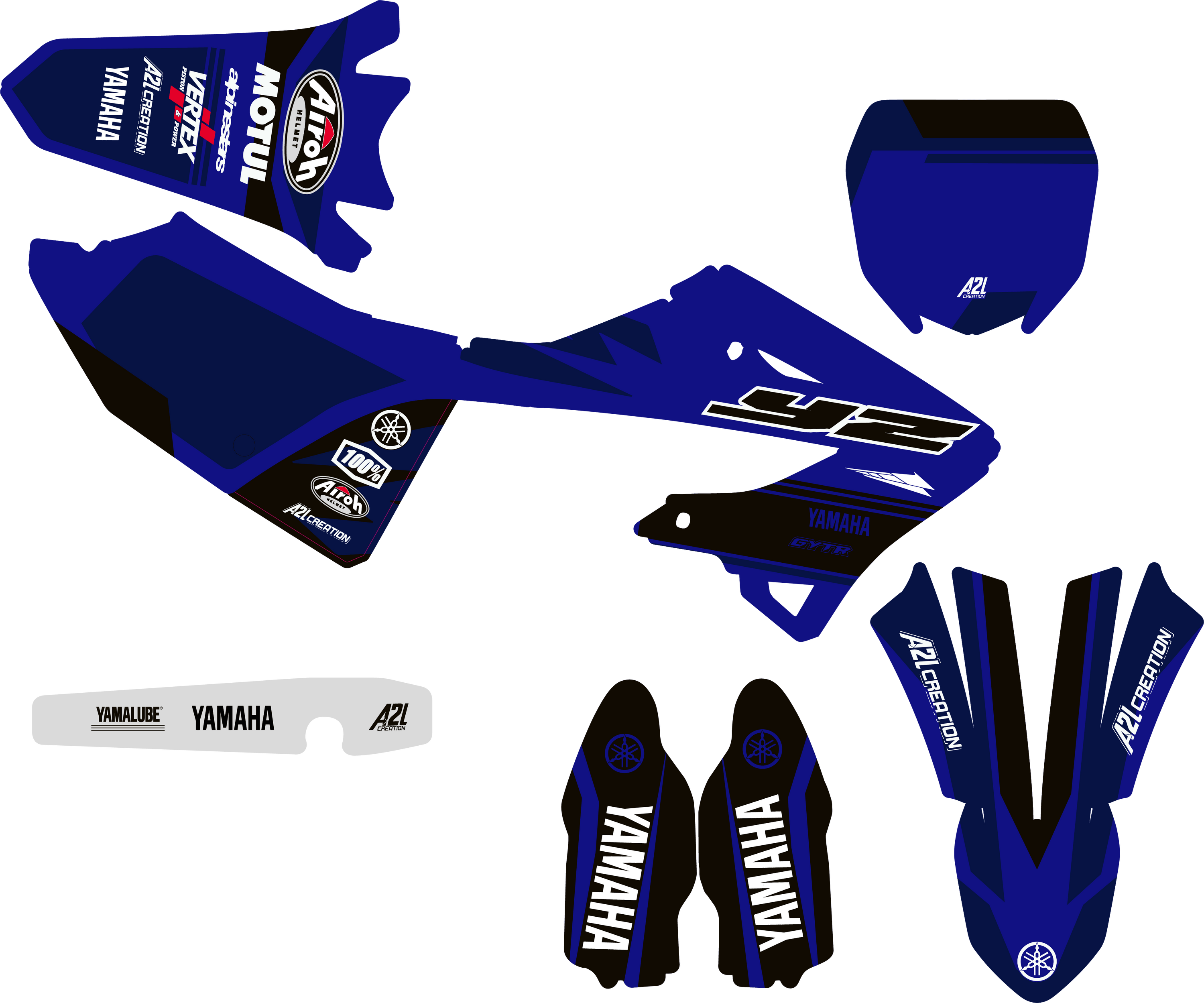 KIT DÉCO MOTOCROSS YAMAHA CLEAN - BLEU ( ADAPTABLE TOUTES YAMAHA ) A2L CRÉATION