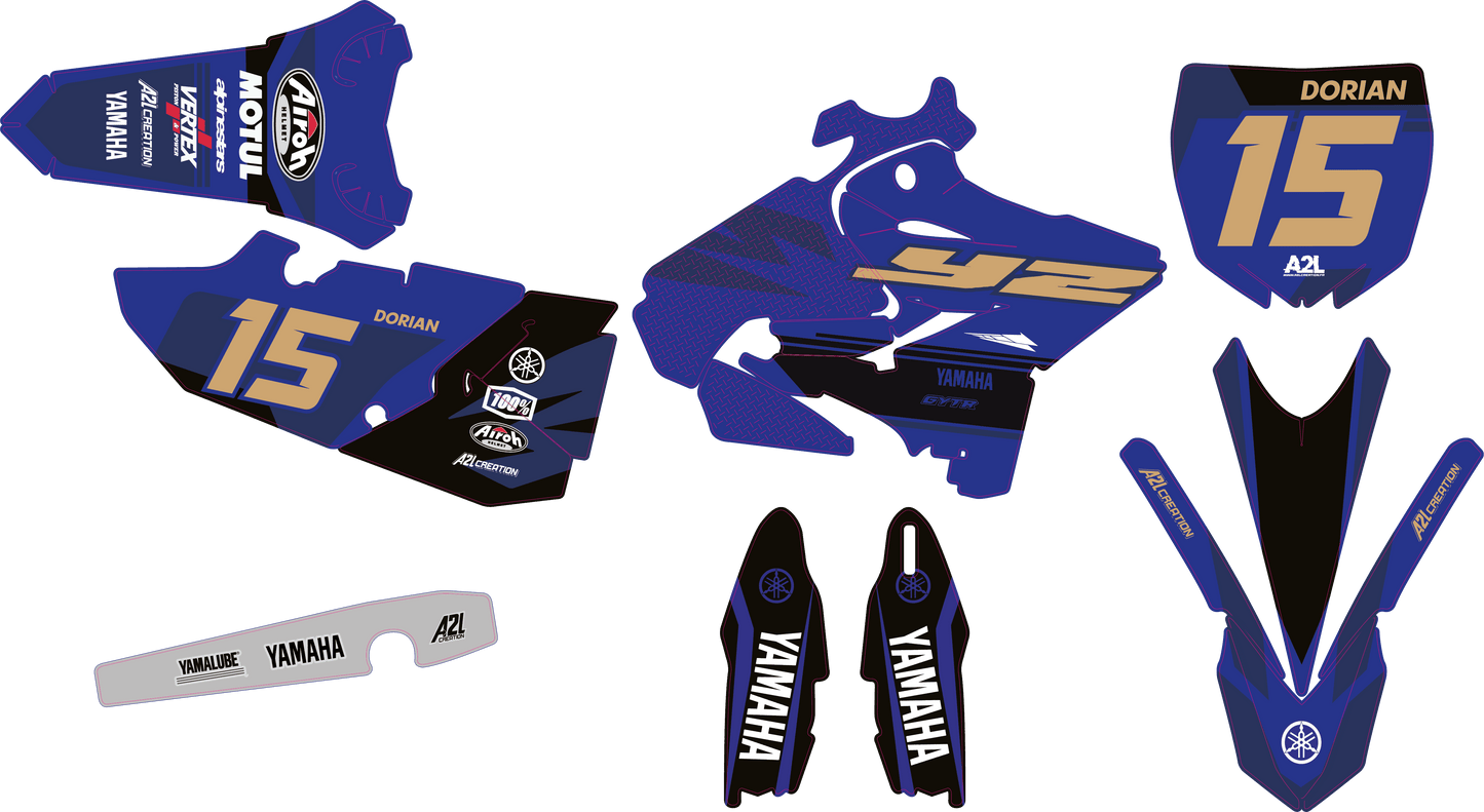 KIT DÉCO MOTOCROSS YAMAHA CLEAN - BLEU OR ( ADAPTABLE TOUTES YAMAHA ) A2L CRÉATION