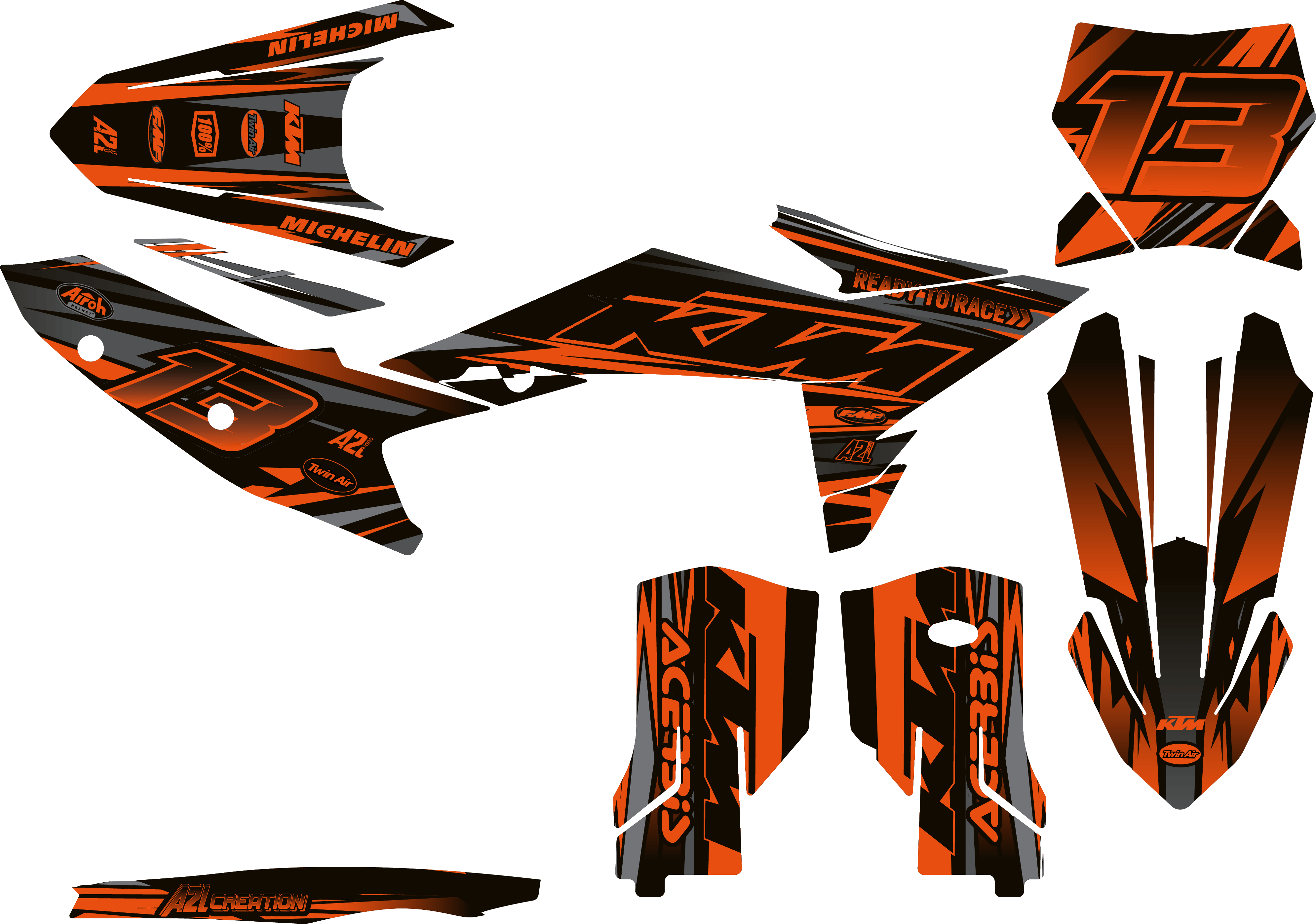 KIT DÉCO KTM SX / SXF RAPID - ORANGE NOIR (adaptable toutes KTM) A2L CRÉATION