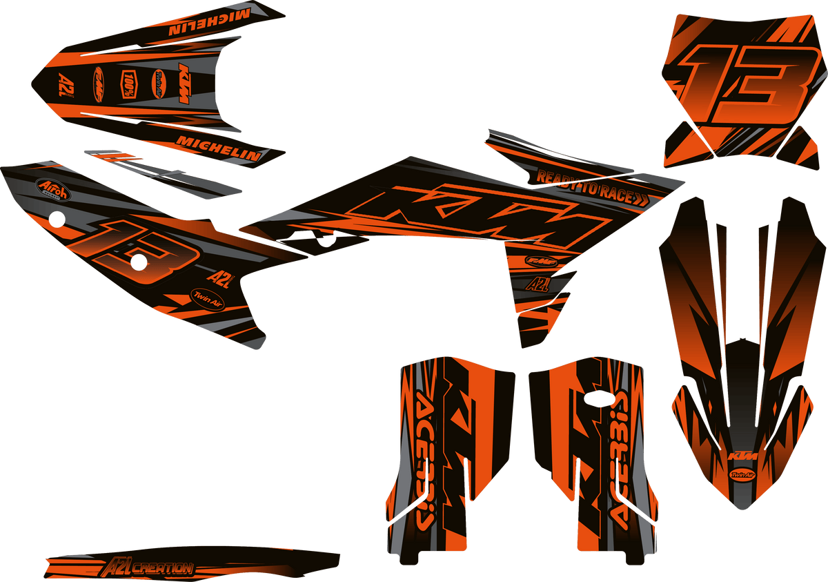 KIT DÉCO KTM SX / SXF RAPID - ORANGE NOIR (adaptable toutes KTM) A2L CRÉATION