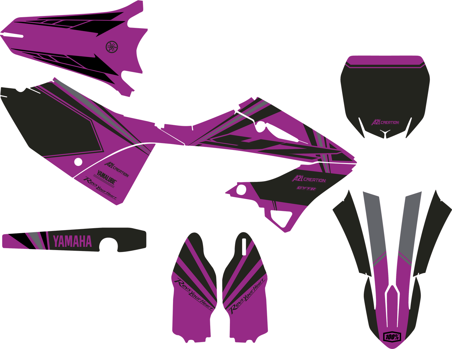 KIT DÉCO MOTOCROSS YAMAHA YZ SIMPLY - VIOLET ( ADAPTABLE TOUTES YAMAHA ) A2L CRÉATION