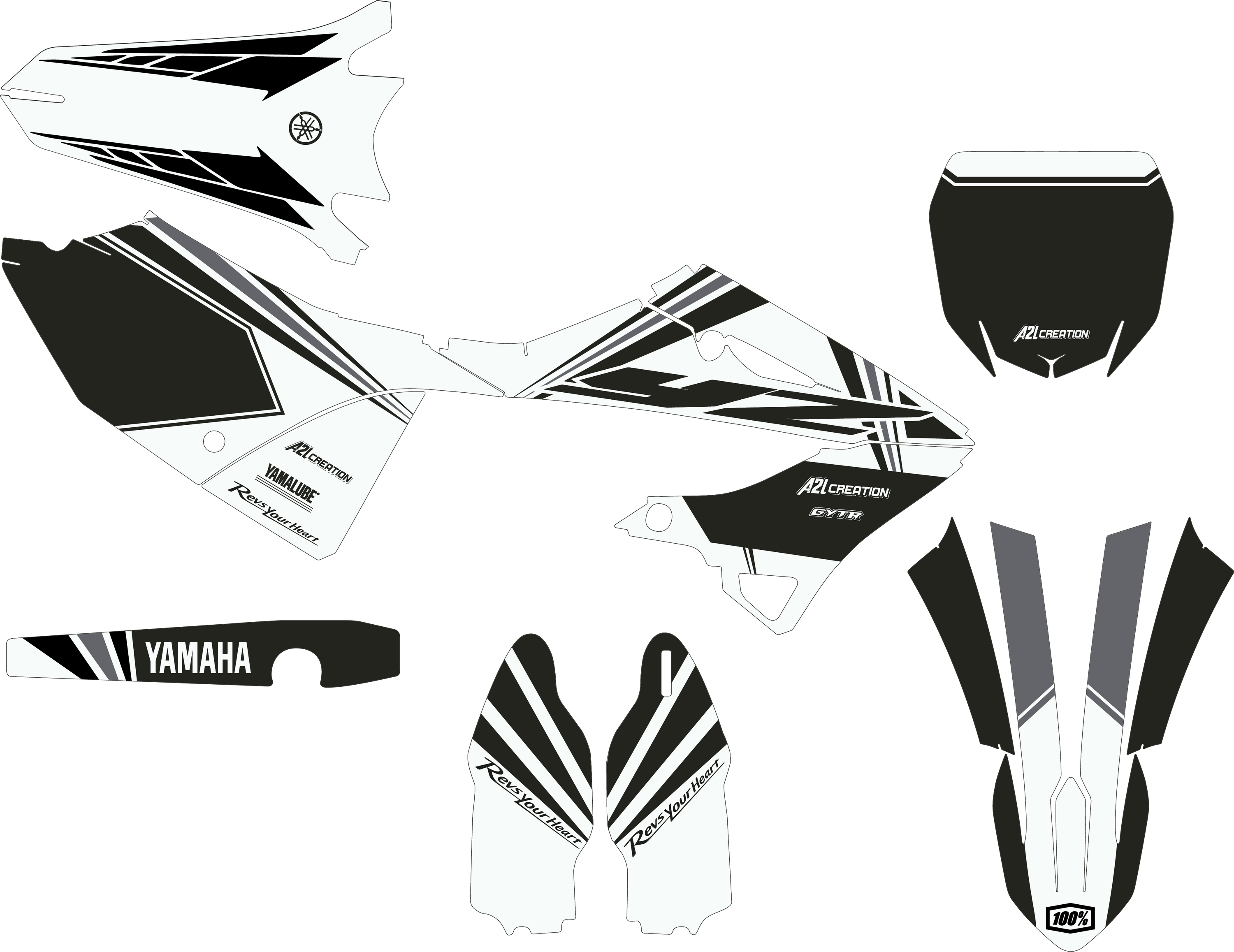 KIT DÉCO MOTOCROSS YAMAHA YZ SIMPLY - BLANC ( ADAPTABLE TOUTES YAMAHA ) A2L CRÉATION