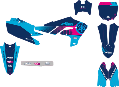 KIT DÉCO MOTOCROSS YAMAHA YZF - BLEU TURQUOISE ROSE ( ADAPTABLE TOUTES YAMAHA ) A2L CRÉATION