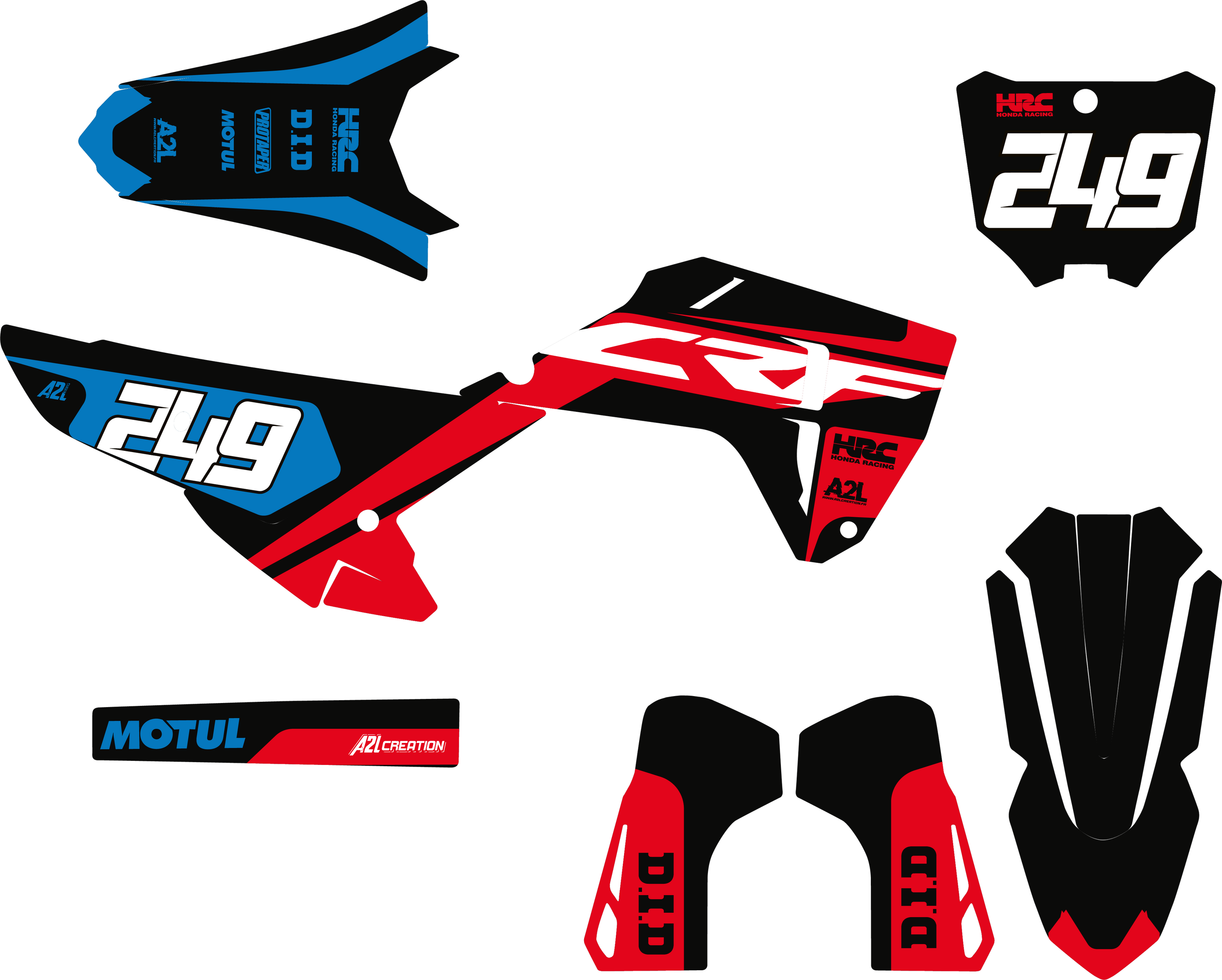 KIT DÉCO MOTOCROSS HONDA CRF - V1 ROUGE NOIR BLEU A2L CRÉATION