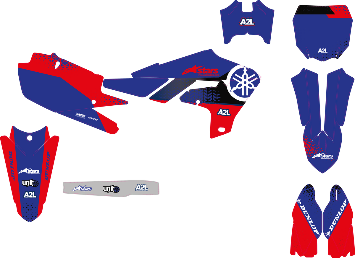 KIT DÉCO MOTOCROSS YAMAHA YZF - BLEU ROUGE ( ADAPTABLE TOUTES YAMAHA ) A2L CRÉATION