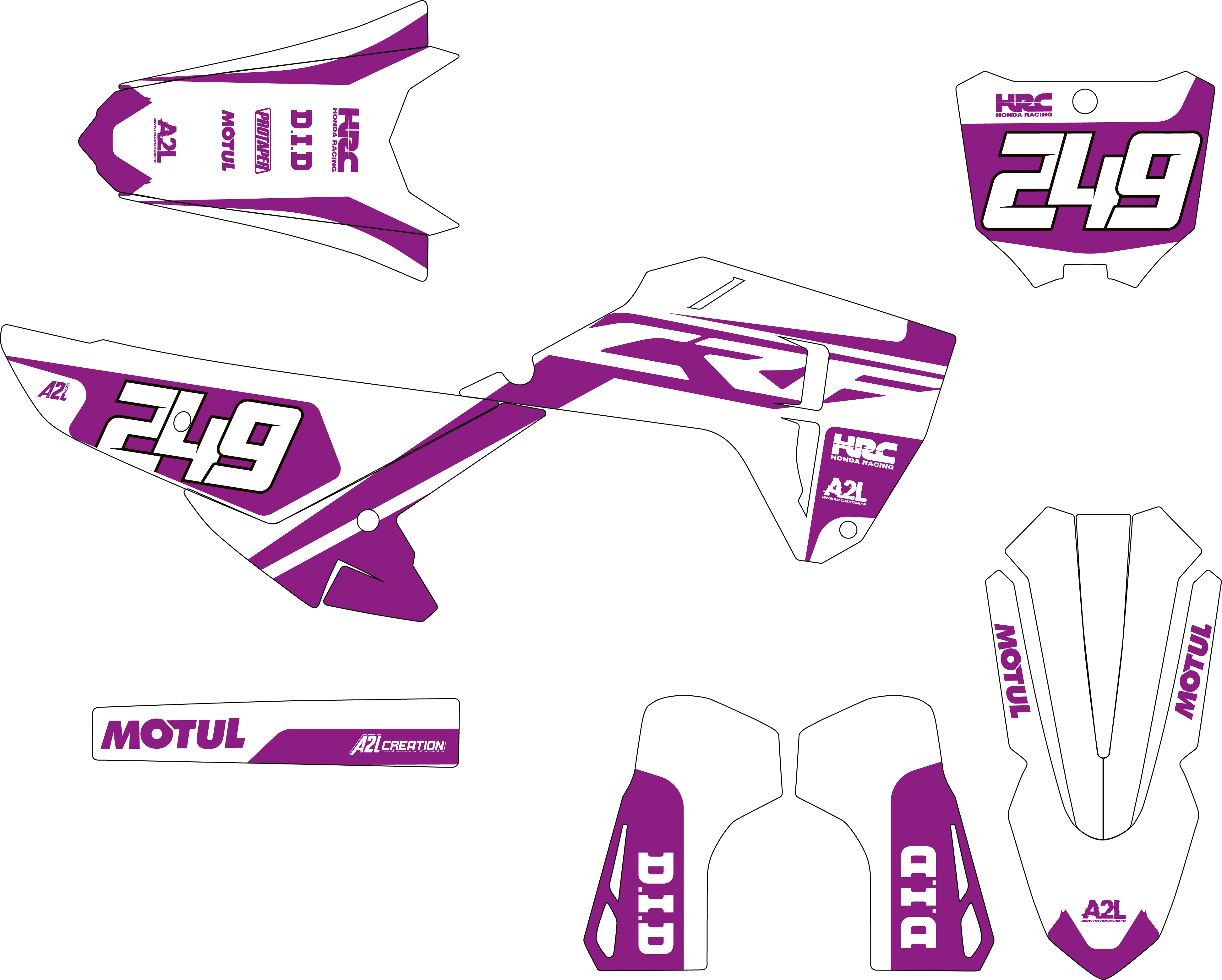 KIT DÉCO MOTOCROSS HONDA CRF - V1 BLANC VIOLET A2L CRÉATION