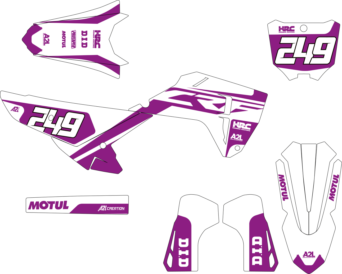 KIT DÉCO MOTOCROSS HONDA CRF - V1 BLANC VIOLET A2L CRÉATION