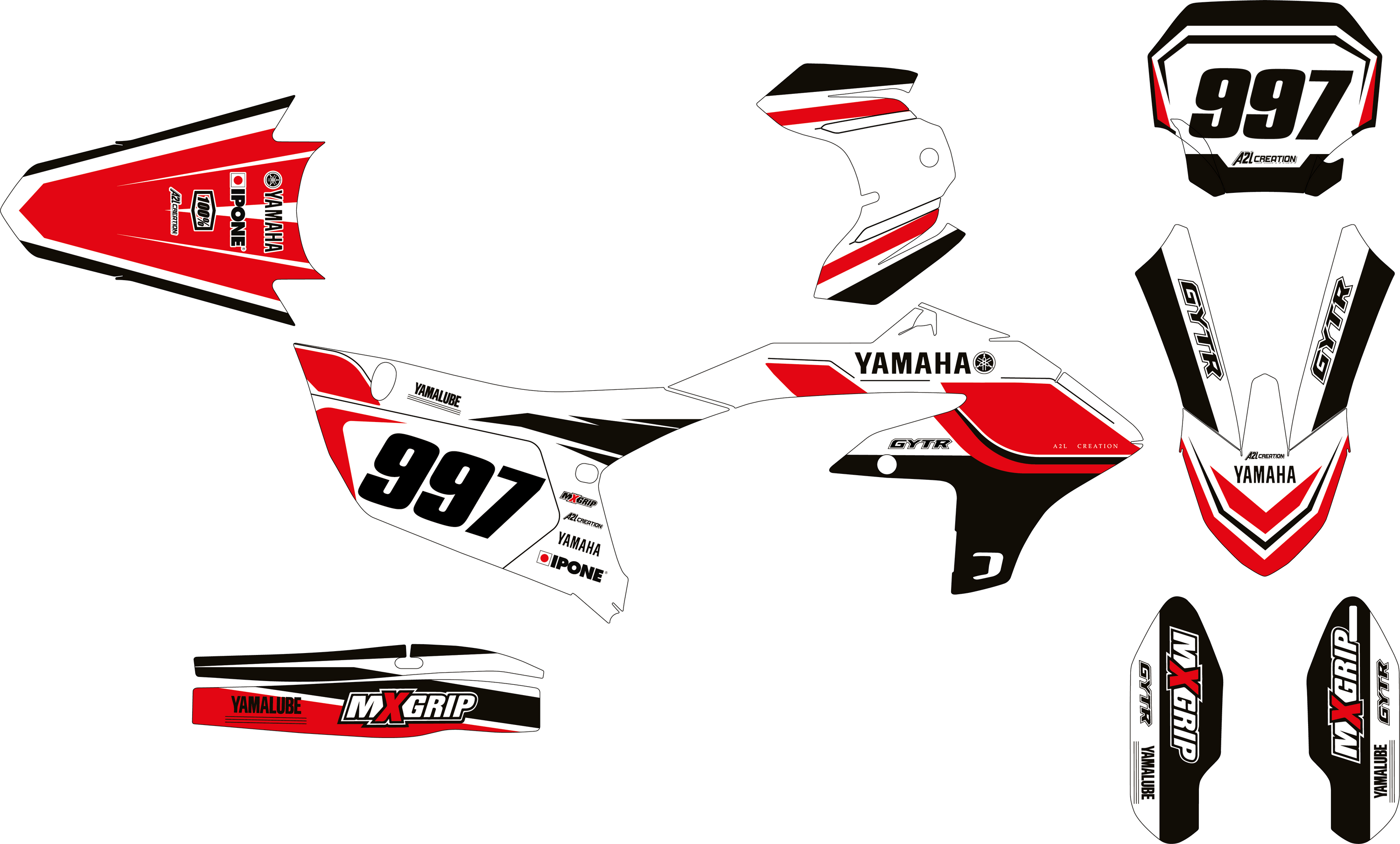 KIT DÉCO MOTOCROSS YAMAHA YZF - 70TH ROUGE ( ADAPTABLE TOUTES YAMAHA ) A2L CRÉATION