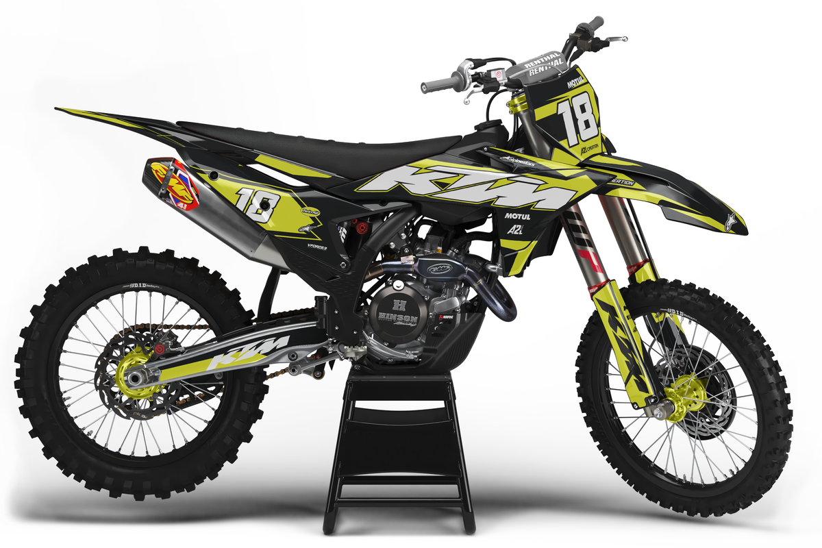 KIT DÉCO KTM SX / SXF RAVEN - JAUNE NOIR (adaptable toutes KTM) A2L CRÉATION