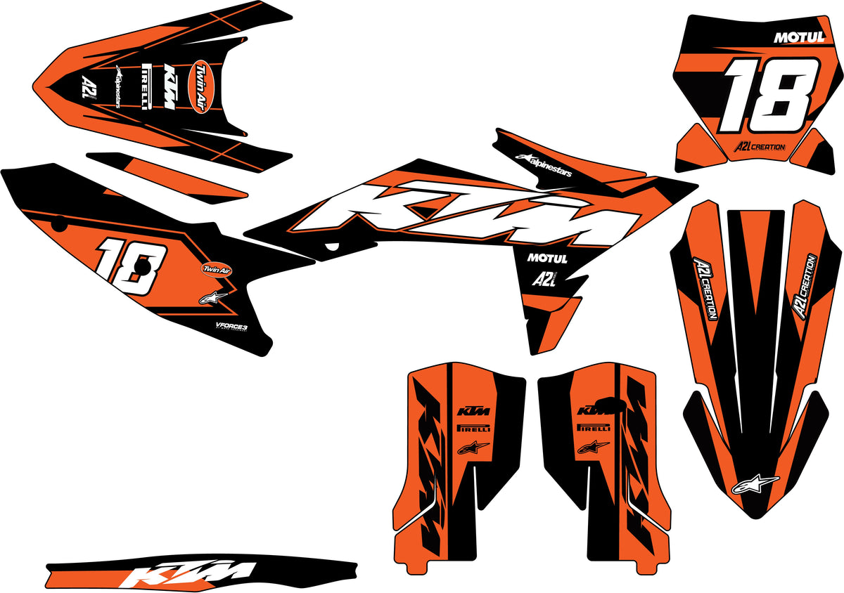 KIT DÉCO KTM SX / SXF RAVEN - ORANGE (adaptable toutes KTM) A2L CRÉATION