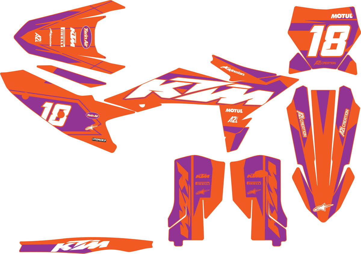 KIT DÉCO KTM SX / SXF RAVEN - ORANGE VIOLET (adaptable toutes KTM) A2L CRÉATION