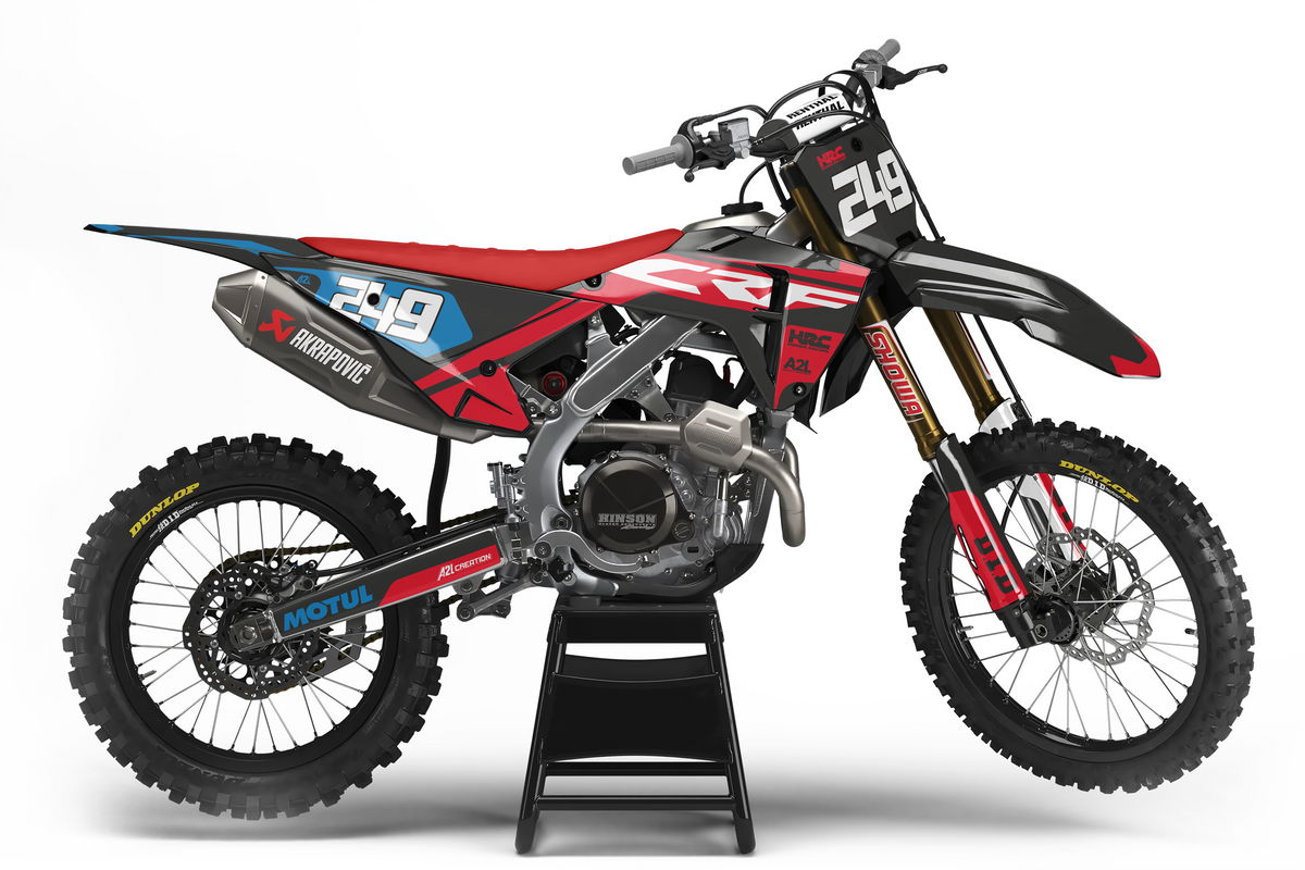 KIT DÉCO MOTOCROSS HONDA CRF - V1 ROUGE NOIR BLEU A2L CRÉATION