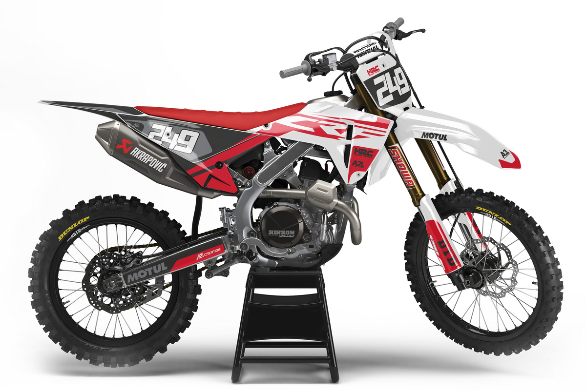 KIT DÉCO MOTOCROSS HONDA CRF - V1 ROUGE NOIR GRIS A2L CRÉATION